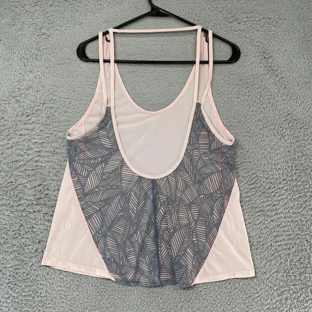 Lululemon Tank Top Womens‎ 10 Light Pink Sheer Overlay Geometric Back Yoga Gym